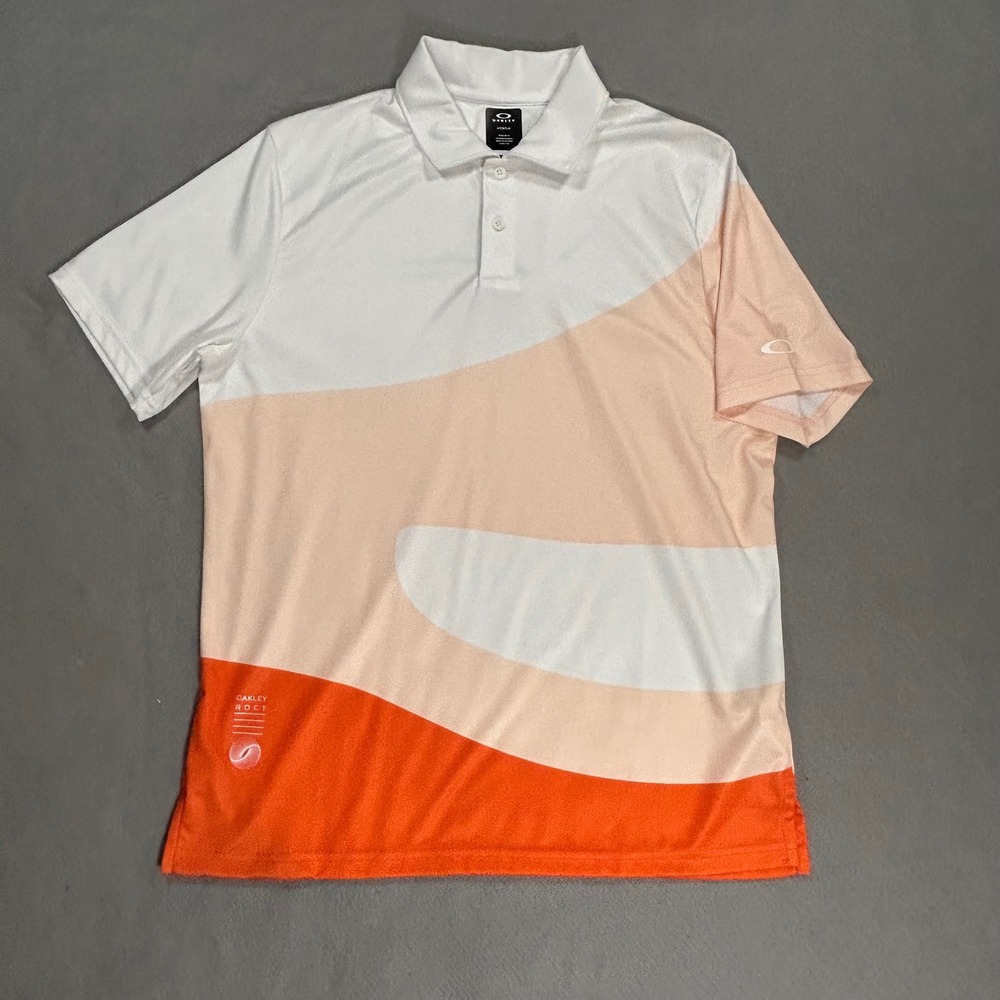 Oakley Hydrolix Mens Small White Orange Colorblock Polo Shirt FOA404357